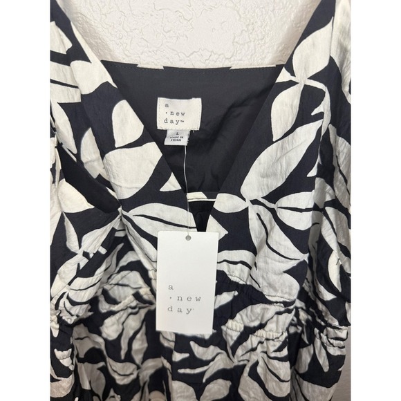 A New Day Black and White Leaf Print Sleeveless Mini Dress - L - Picture 4 of 6